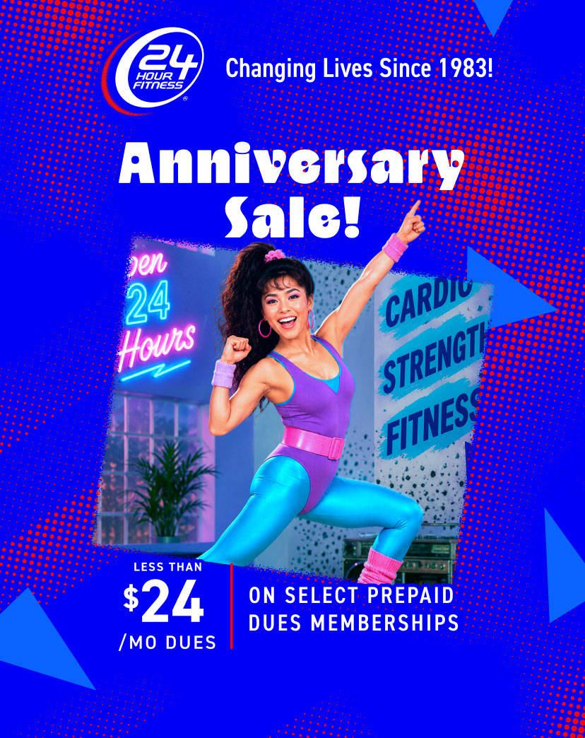 24 Hour Fitness, Changing lives since 1983. Join us during our Anniversary Sale for less than $24 a month on select prepaid dues memberships.